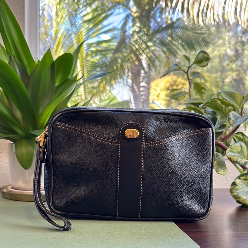 Dunhill Black Leather Bag with Gold Emblem